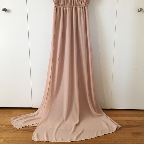 NEW Show Me Your MuMu V-neck Nude Pink Chiffon Side Slit Maxi Bridesmaids Dress - Picture 6 of 16
